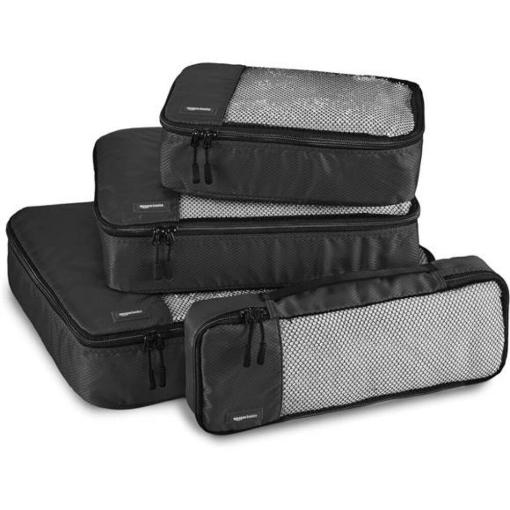 Lightweight packing cubes travel organizer set mesh luggage bags 4 piece black